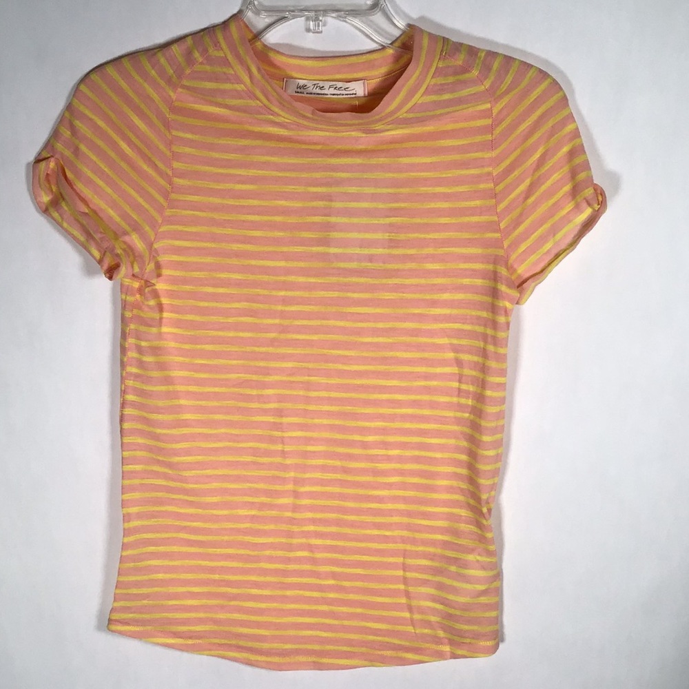 Free People Pastel Skittle Stripe Tee Rose Small
